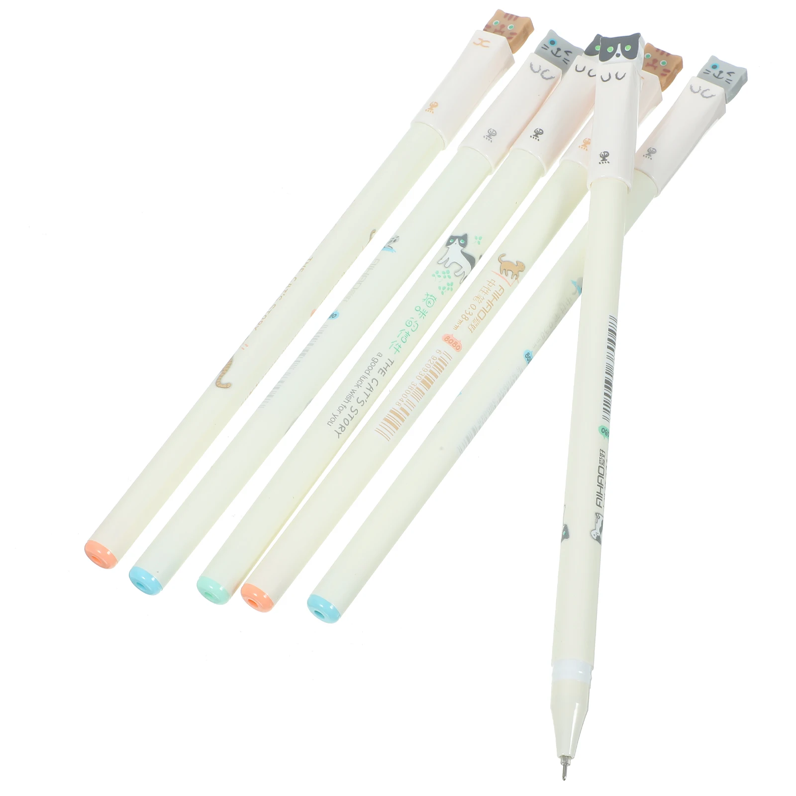

6 Pcs Cat Gel Pen Cute Stationery Ink Pens Cartoon Kawaii Black Full Needle Animal