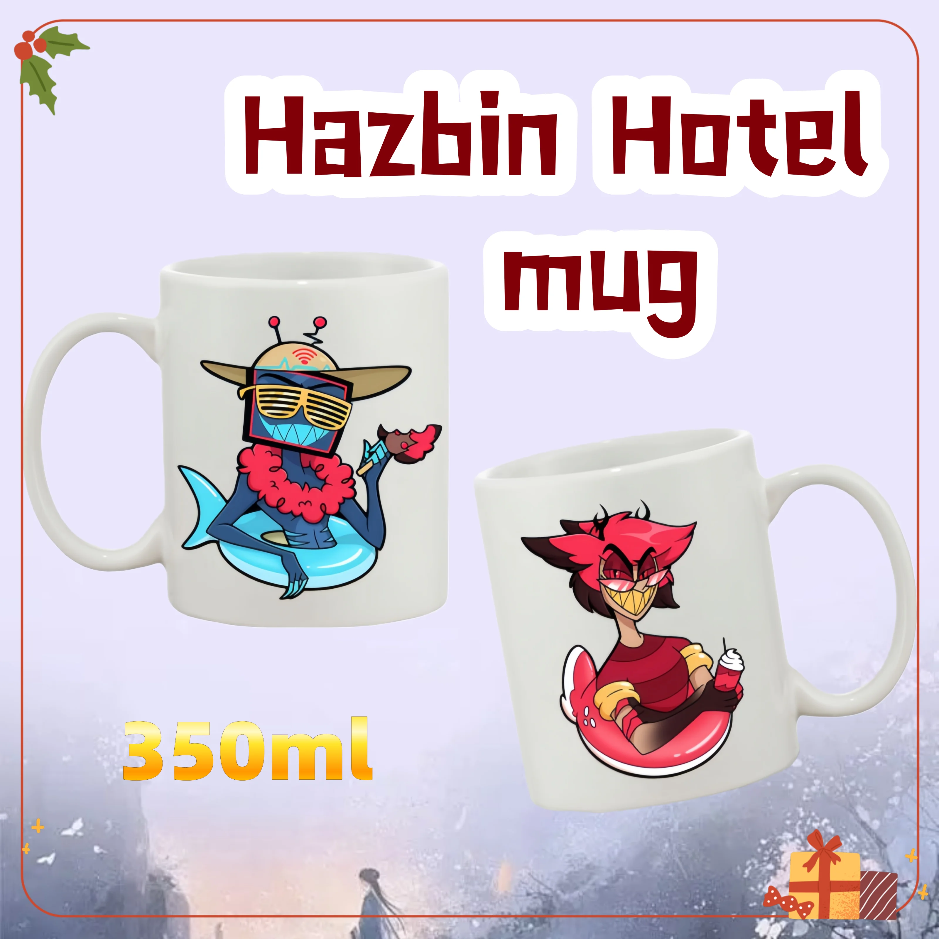 

Кружка белая 350 мл для Hazbin Hotel (Люцифер, Аластор, Столас), летний дизайн, милый иллюстрированный рисунок, для молока и кофе, креативный подарок