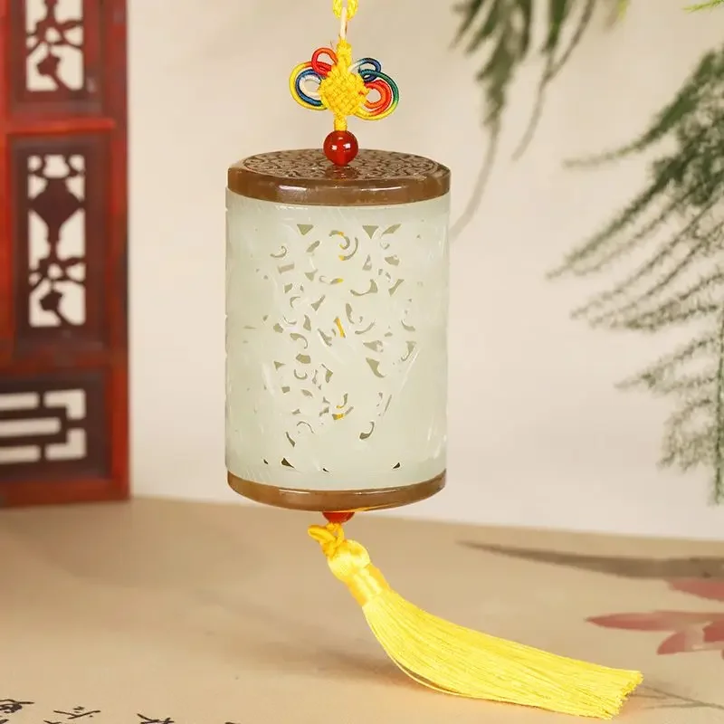 Natural Hetian jade hollow sugar jade white jade two-color sachet pendant master design random