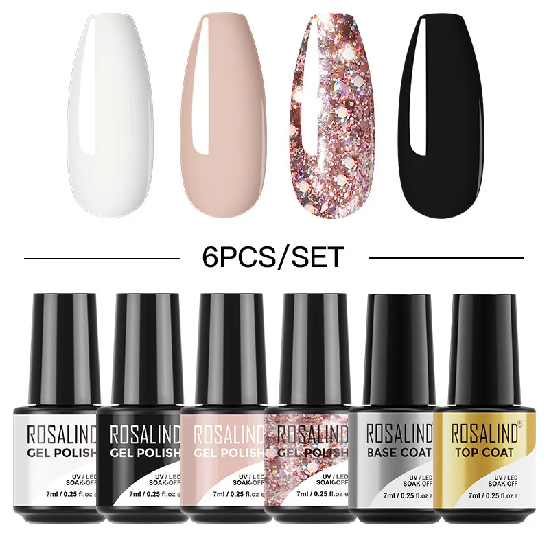 

Rosalind Gel Nail Polish Set 6 Pieces Gel Varnish Semipermanent Nail Polish Gel Base Coat & Topcoat 7ML