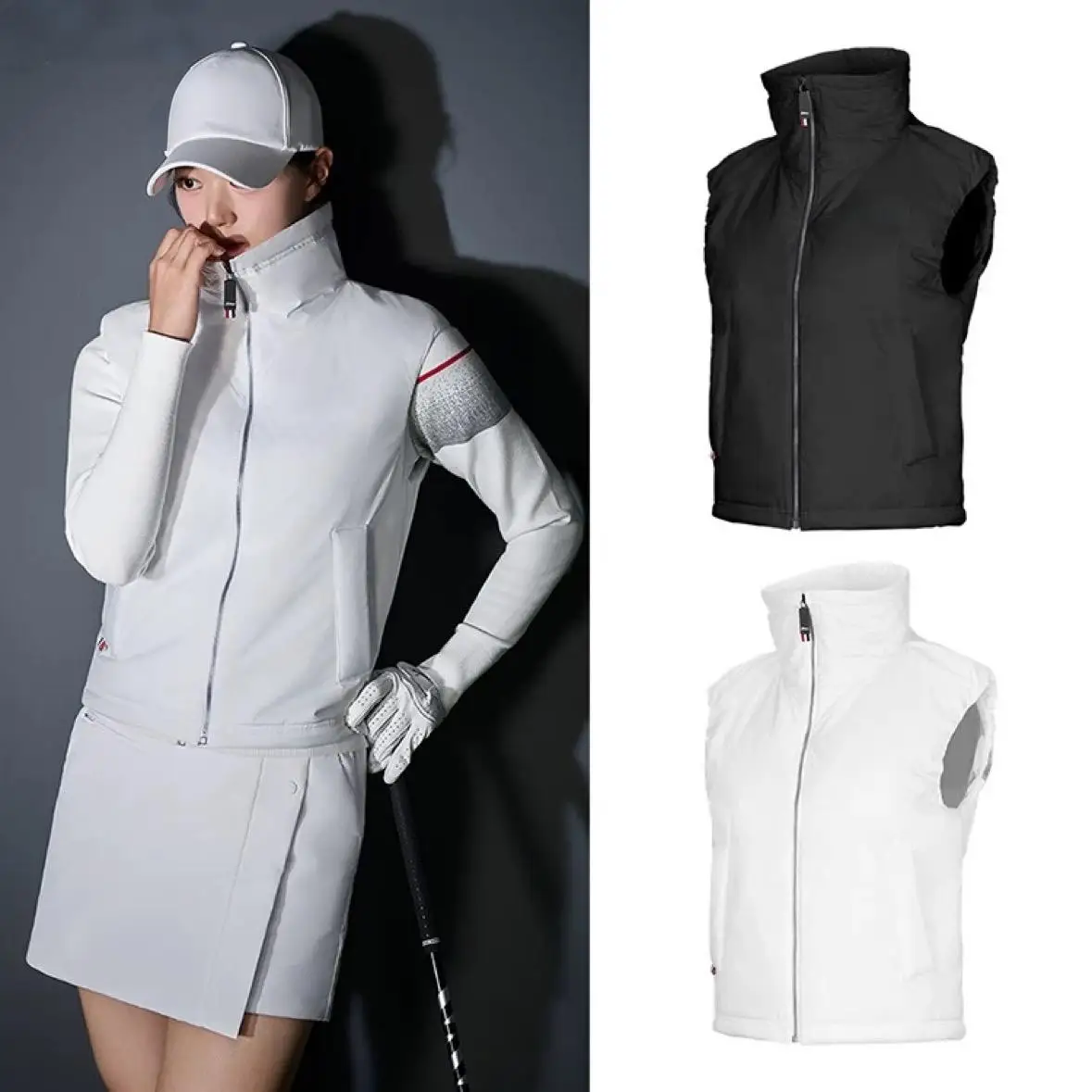 Winter Autumn Women Golf Spliced Down Waistcoat Stand Collar Windproof Outdoor Sports Sleeveless Warm Vest Gilet