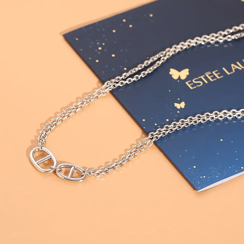 

Fashion S925 Sterling Silver Women's necklace personal Korean style pig nose clavicle chain clavicle chain temperament trend