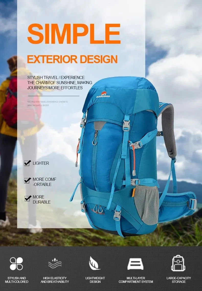 

60+5L Camping Backpack Men's Travel Bag Climbing Rucksack Large Hiking Storage Pack Outdoor Mountaineering Sports Shoulder Bags