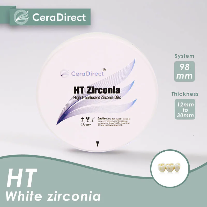 Ceradirectny dysk tlenku cyrkonu do systemu otwartego 98mm HT biały blok cyrkonu——do laboratorium dentystycznego promocja sprzedaży CADCAM