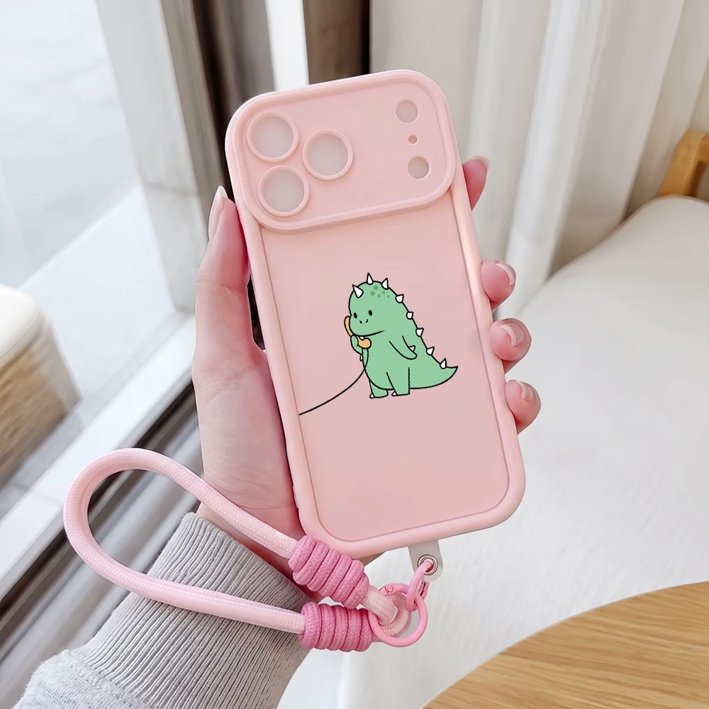 Grüne Dinosaurier-Lanyard-Handyhülle für iPhone 11 12 13 14 15 16 17 Pro Max 16 15 14 Pro Plus XS Stoßfeste Matte Silikonhülle – Detail 1