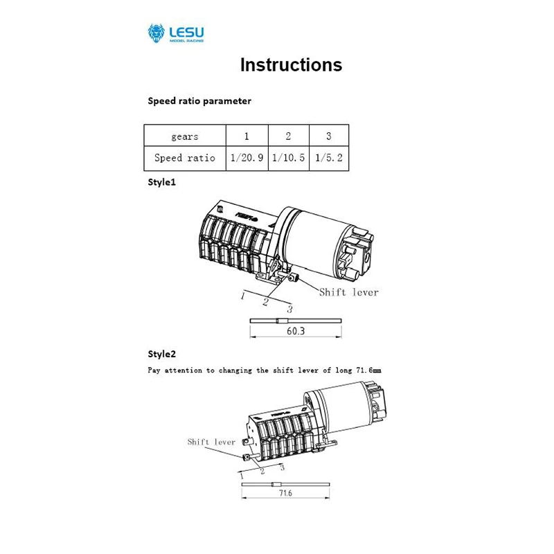LESU RC 3Speed Lower Shaft Gearbox Transmission Box for 1/14 RC Tractor Truck Dumper Tamiyaya Remote Control Parts Toys TH05103 - Image 2