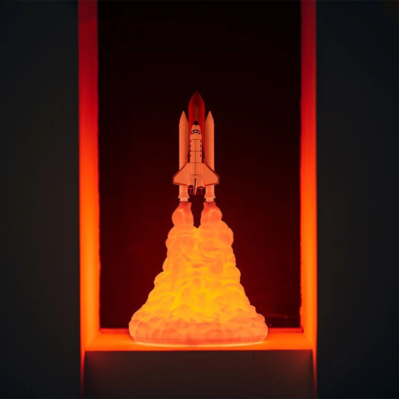 3D Print Space Shuttle LED Night Lamp Bedside Desk Lamp 800 mAh USB Rechargeable Rocket Light Christmas Kids Gift for Room Decor