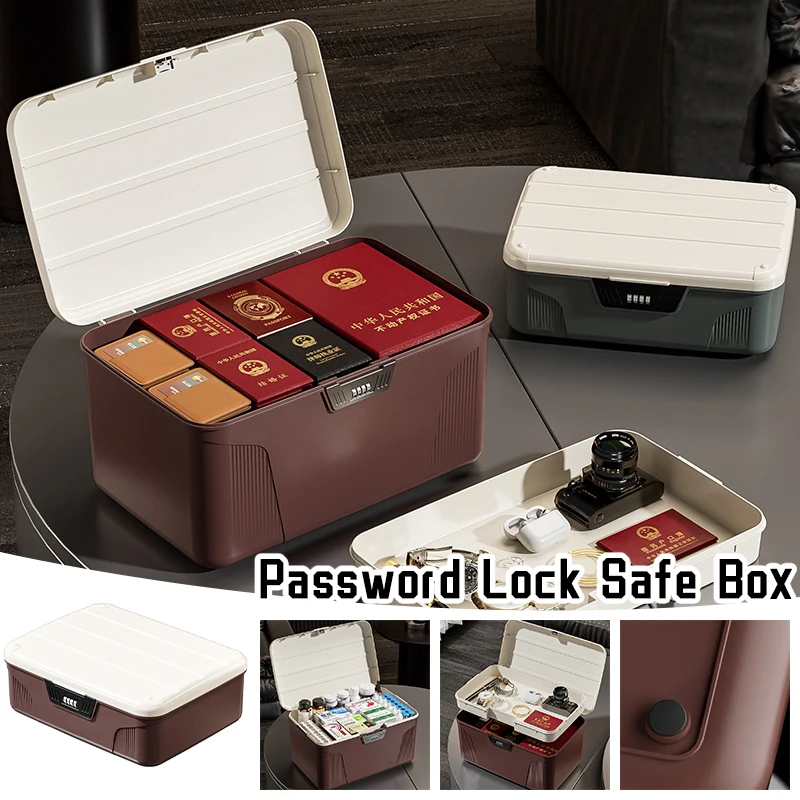 

Password Lock Safe Box Cash Jewelry Passport Security Storage Box Multifunction Household Organizer Privacy File Case