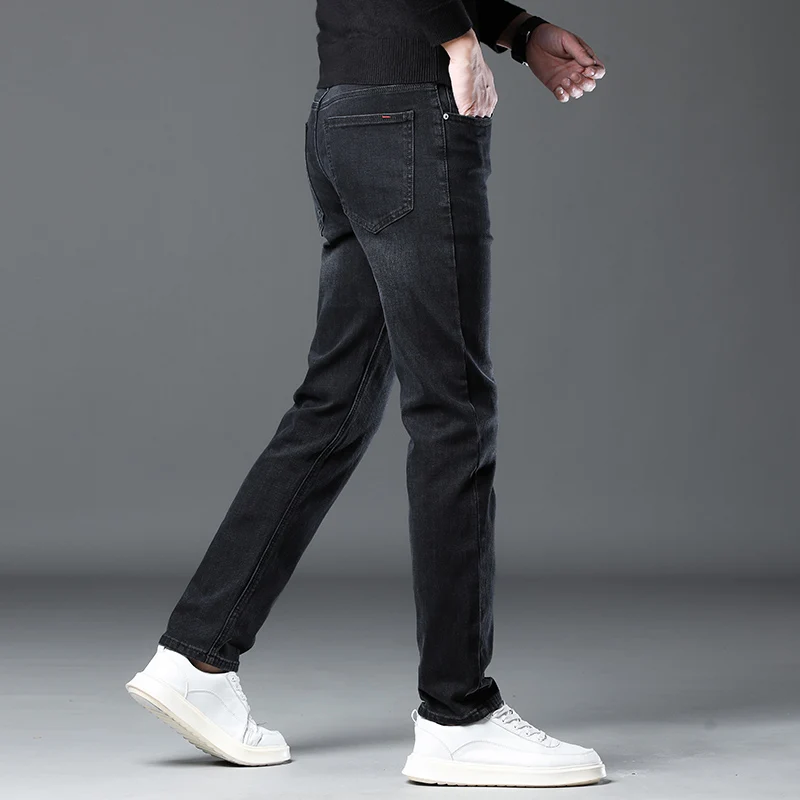 2024 fall and winter thick section stretch jeans men's straight loose business casual large size long pants pantalones hombre