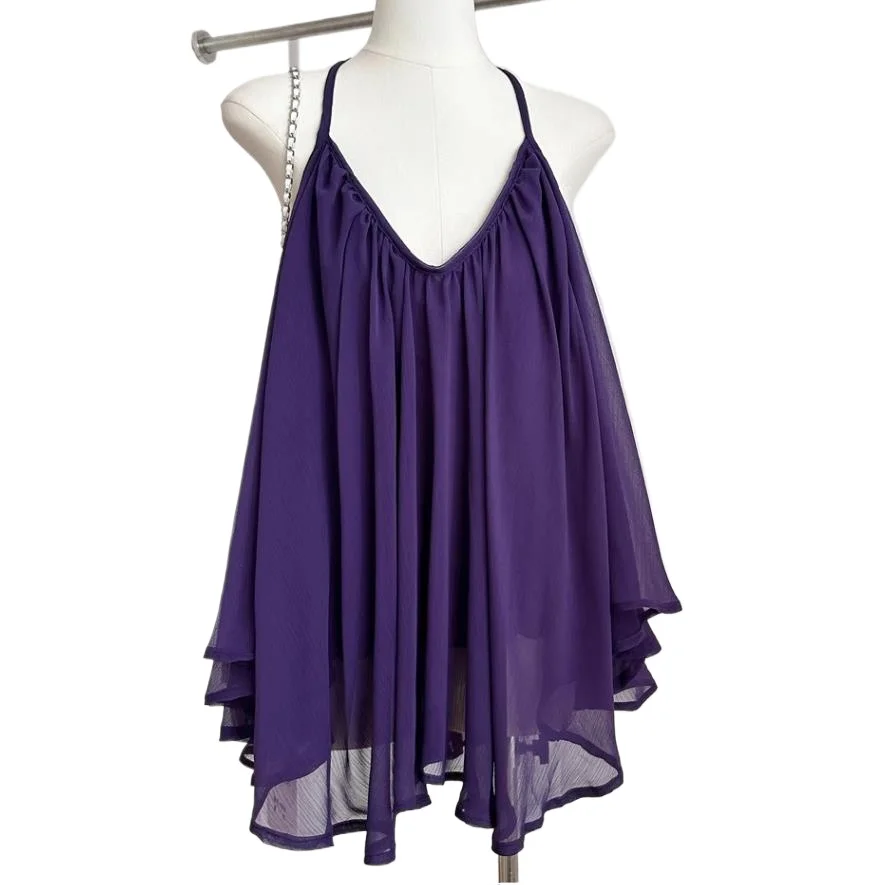 

Summer Chiffon Halter Tops Loose Fit Backless Blouse Irregular Hem Sleeveless Shirt