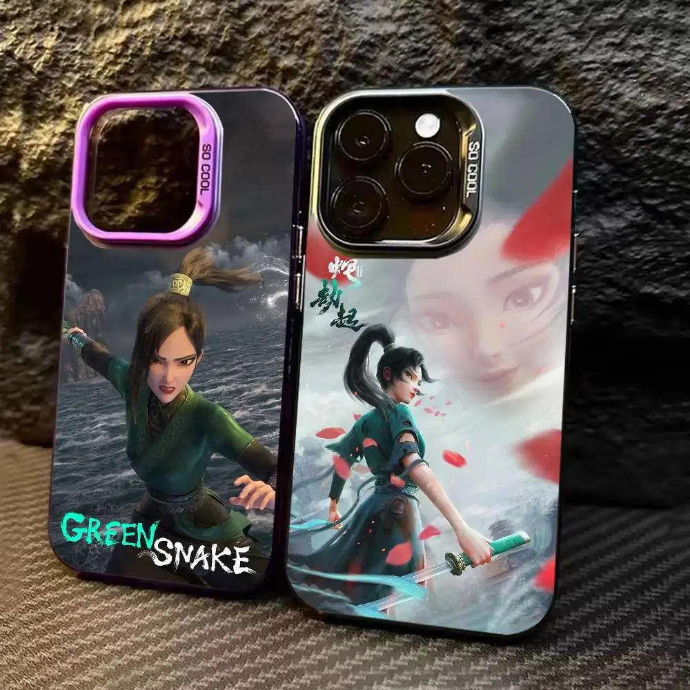 G-Green Snake and White Snake Phone Case For iPhone 17,16,15,14,13,12,11,Pro Max,Plus Candy Silver Cover
