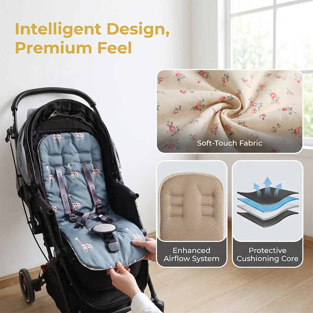 Mittelstarke, Ganzjahres-Kinderwagenpolsterung, weiches Sitzkissen für Kinderwagen mit Giraffenmuster, wendbar und universell einsetzbar, geeignet für die meisten Kinderwagen. – Detail 2