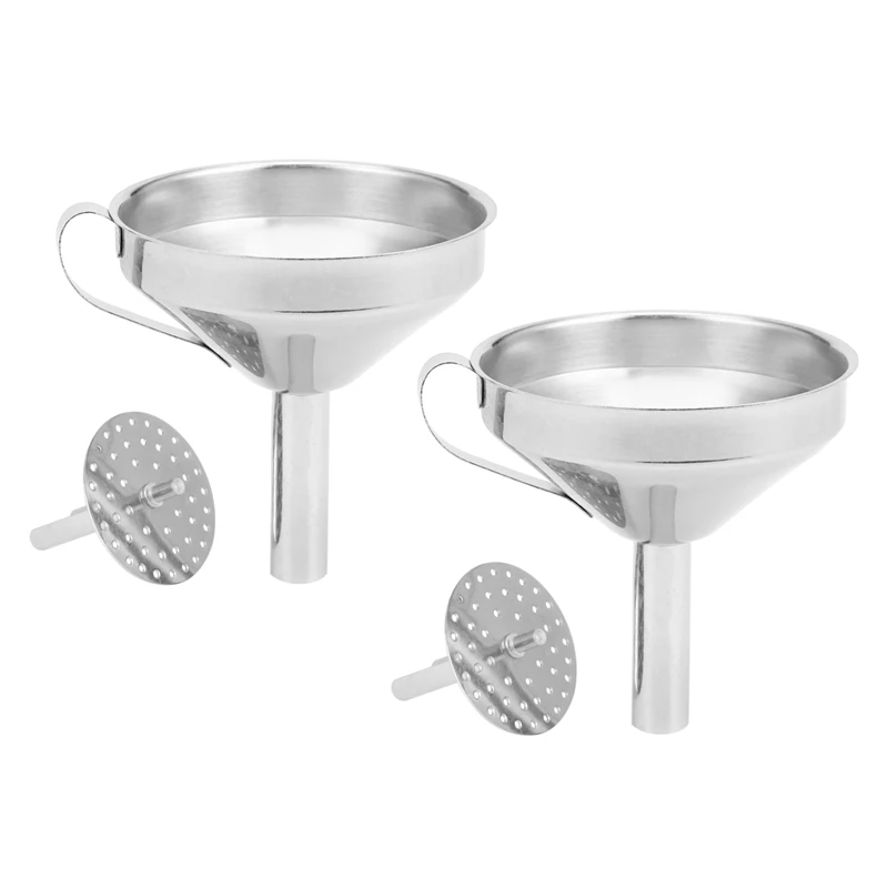 2X Stainless Steel Funnel With Detachable Filter Adding Ingredients Jams And Marmalades To Storage Containers 10Cm