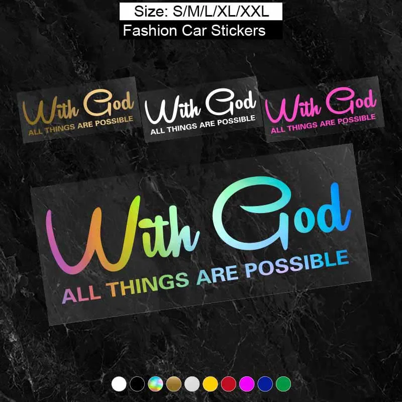 WITH GOD ALL THINGS ARE POSSIBLE Car Sticker, Car Styling Decal Classic Christian Automotive Racing Trucks Laptop Decoration Acc