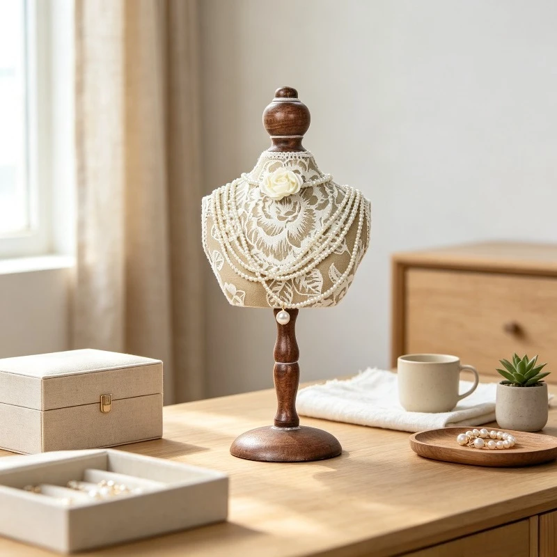 Mannequin Necklace Display Stand, Jewelry Bust Holder Organizer Rack for Store, Creative Showcase Prop for Shop Window Decor.