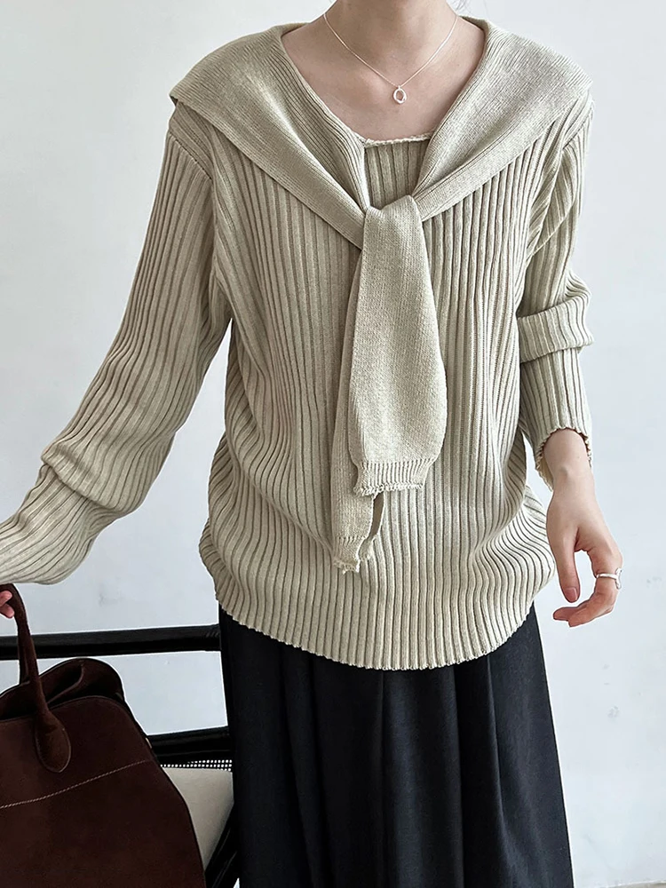 [EAM] Gray Big Size Elegant Knitting Sweater Round Neck Long Sleeve Women Pullovers New Fashion Tide Spring Autumn 2024 1DH6777