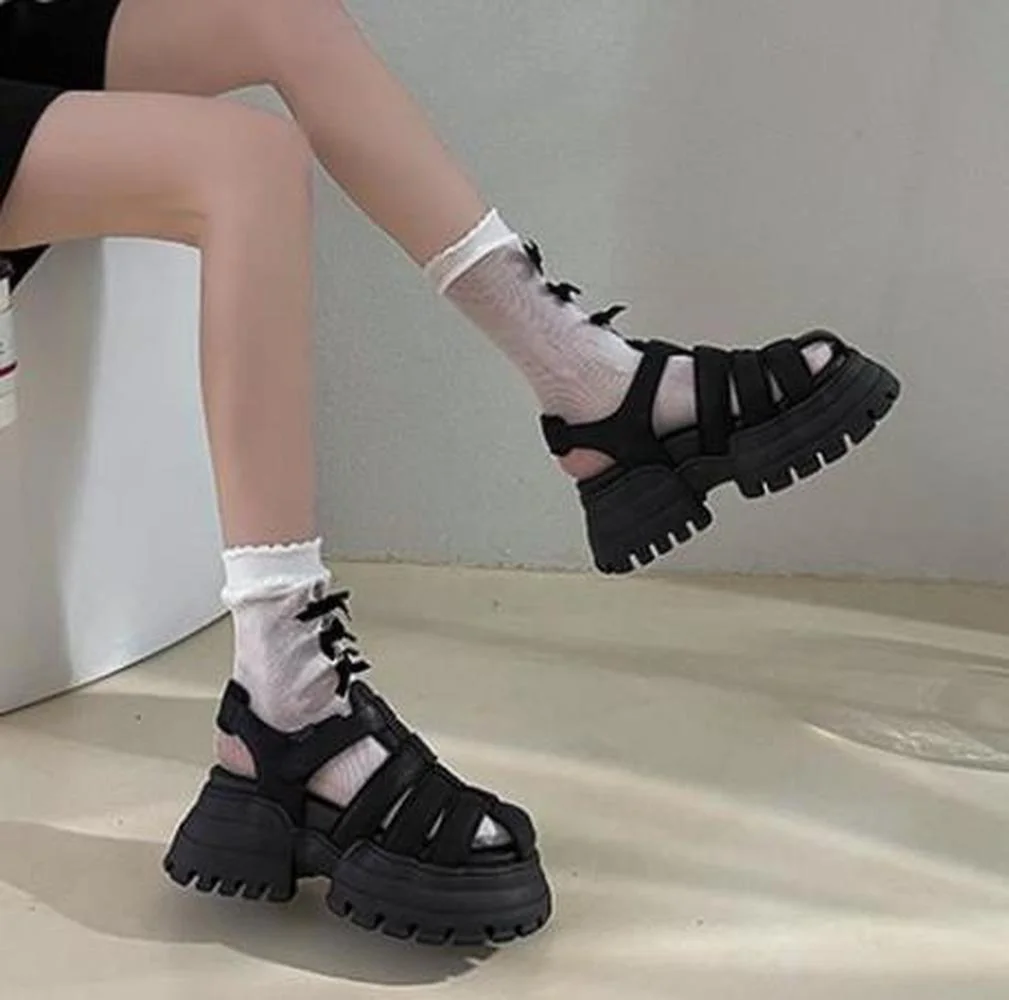 Japanese style cake bottom retro sandals women 2022 new thick bottom casual Roman sandals women