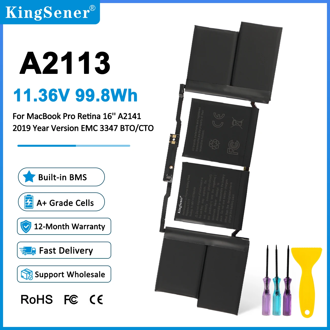 KingSener 99.8WH Replacement Battery A2113 for MacBook Pro 16 Inch A2141 Retina Year 2019 2020 EMC 3347 11.36V 8790mAh