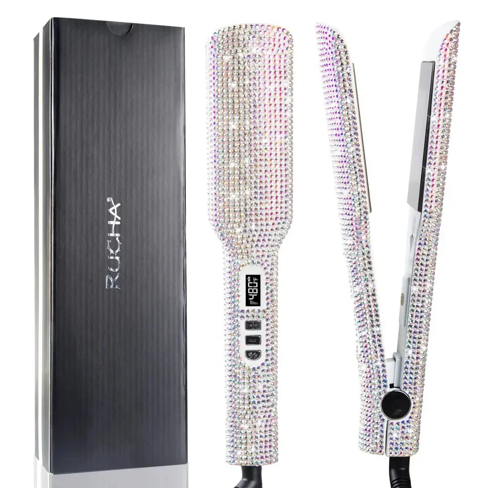 

Выпрямитель для волос Стразы Flat Iron, титановый Профессиональный Выпрямитель для волос 480 °F, 2 дюйма