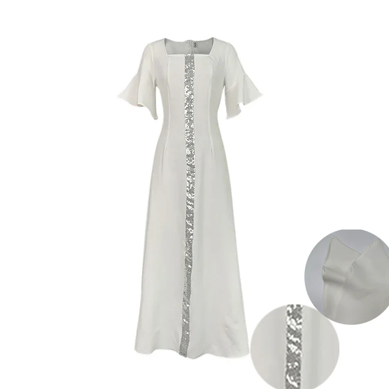 

Modigirl 2025 Summer Muslim Dresses for Woman Elegant Short Sleeves Shiny Flared Sleeves Dubai Abaya Saudi Arabia Maxi Dress