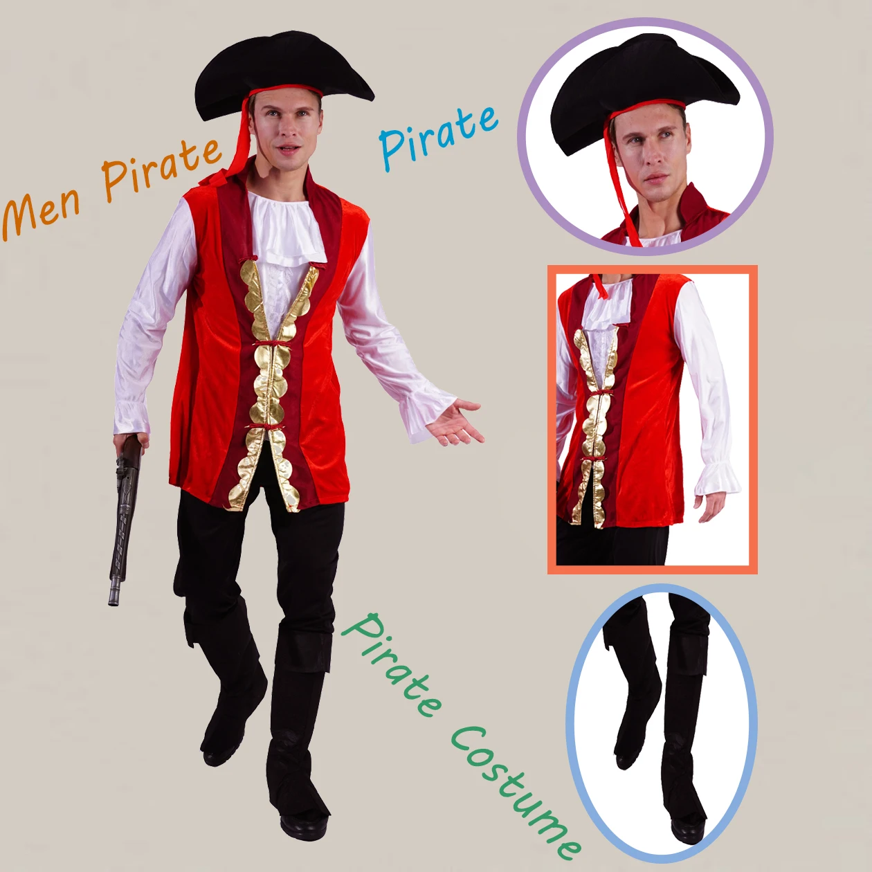 

Purim Pirate Costume for Man Halloween Party Pirate Costume Adult Cosplay Fancy Dress Holiday Clothing for Adult
