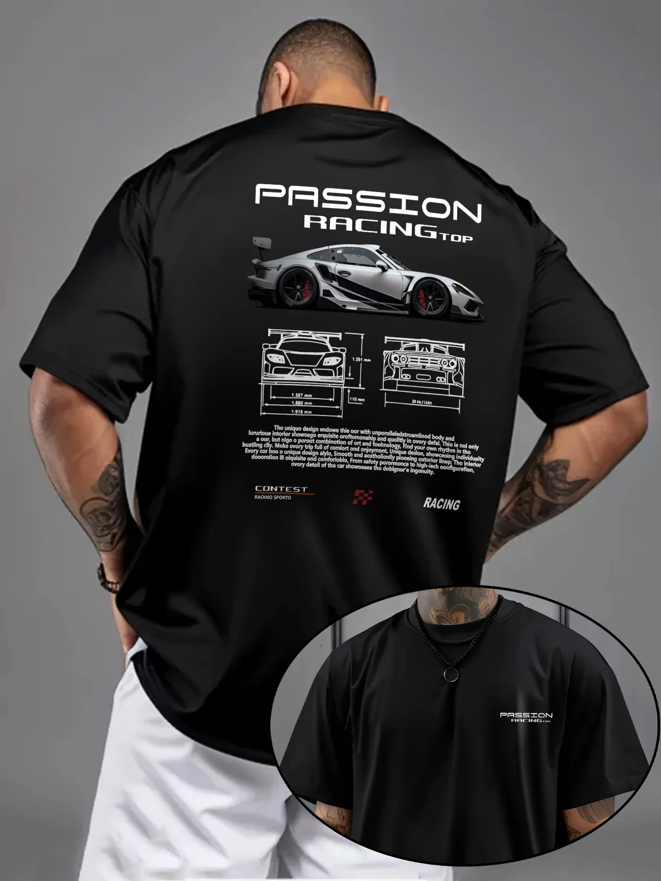 Herren Passion Racing Grafik-T-Shirt 100% Baumwolle Supercar-Print Kurzarm Casual Streetwear Sport T-Shirt für Männer