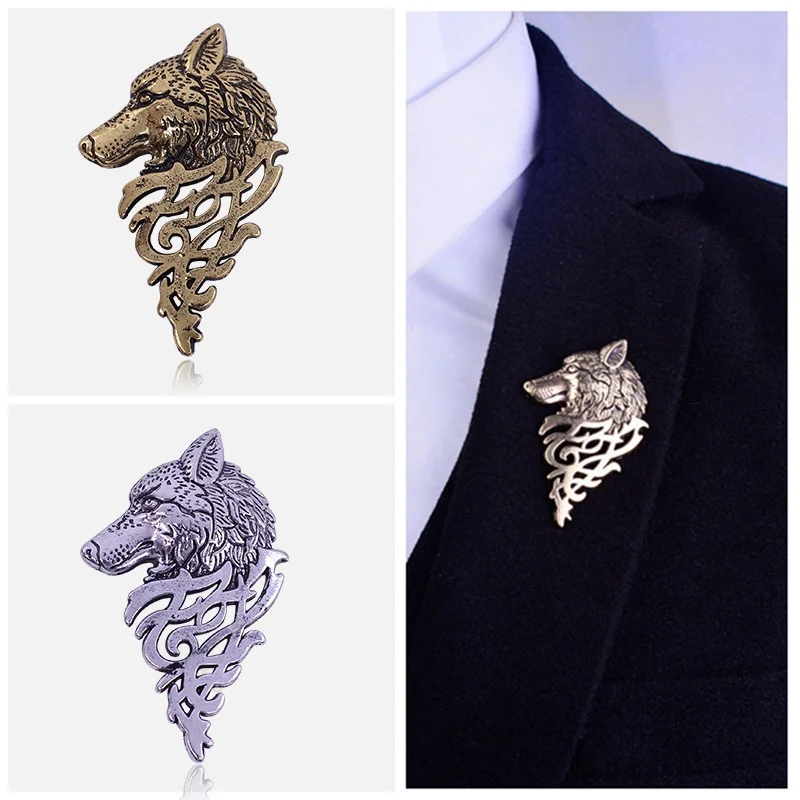 1 Pc Men Fashion Vintage Personality Wolf Head Brooch Upscale Unisex Animal Suit Collar Pin Buckle Brooches Pins For Men