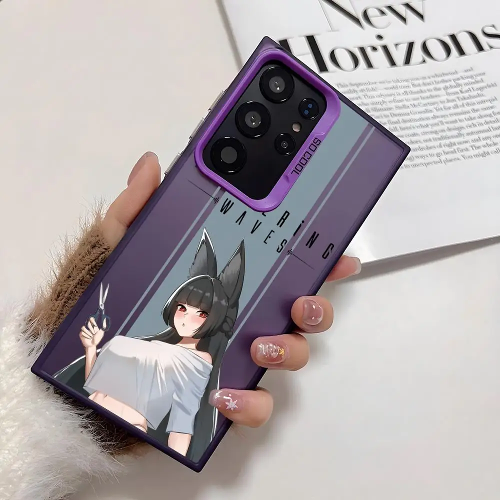 Wuthering Waves ゲーム用スマホケース Samsung Galaxy S25 Edge S24 S23 S22 S21 S20 Ultra対応 シリコン製シルバーカバー