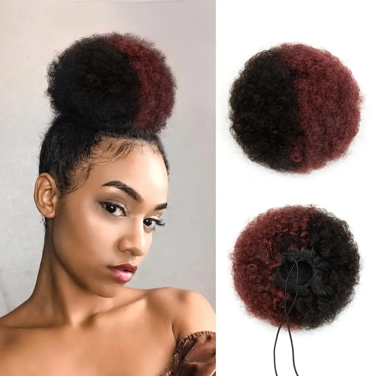 

Afro Kinky Curly Human Hair Ponytail Puff Drawstring High Bun HairPiece Clip in on Updo Extensions for Black Women 4 6 8 inch