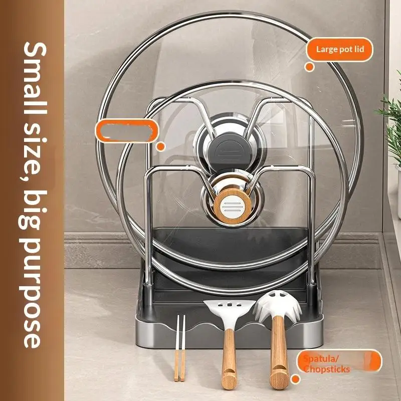 Pan Lid Organizer Double Layer Pot Lid Rack Non-slip Draining Pot Lid Organizer Large Capacity Kitchen Storage Rack With Tray