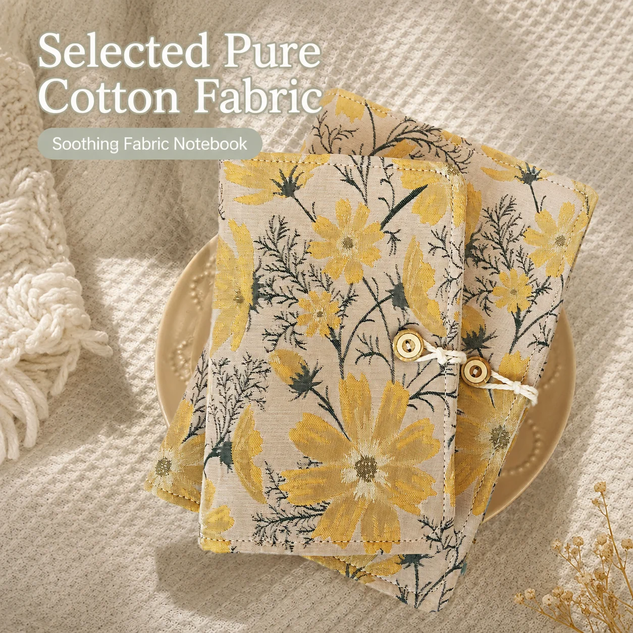 A6 Writing Journal Button Cord Closure Cotton Fabric Notebook Detachable A5 Notebook Vintage Vintage Gesang Flower Notebook