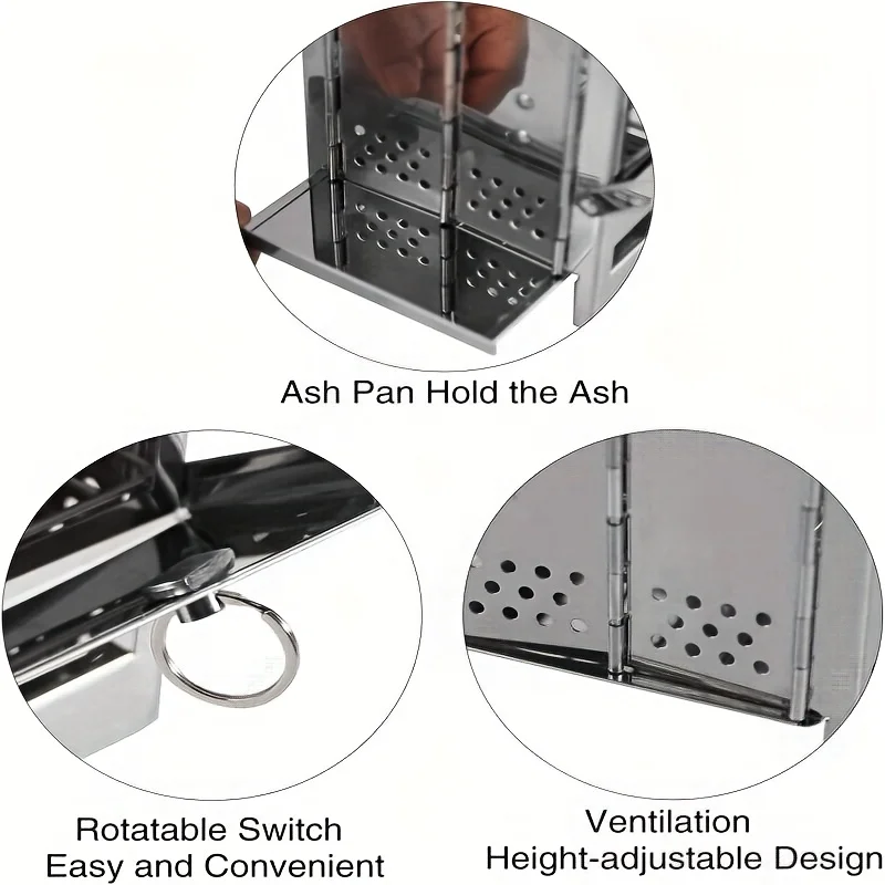 موقد حطب محمول من الفولاذ المقاوم للصدأ للتخييم والنزهات والشواء - مدمج وخفيف الوزن