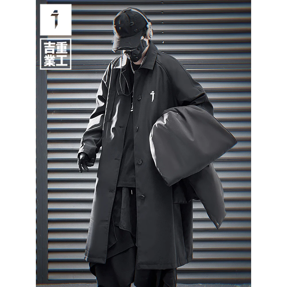 11 BYBB\'S DARK Men Autumn Jacket Trench 2024 Oversized Long Coats Windbreaker Mens Loose Punk Streetwear Jackets Techwear