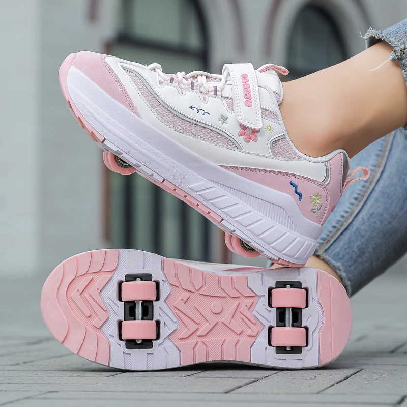 

Kids Roller Skate Shoes Running Boys Girls Outdoor Detachable 4 Wheels Children Fashion Deformation Casual Parkour Skating Shoes