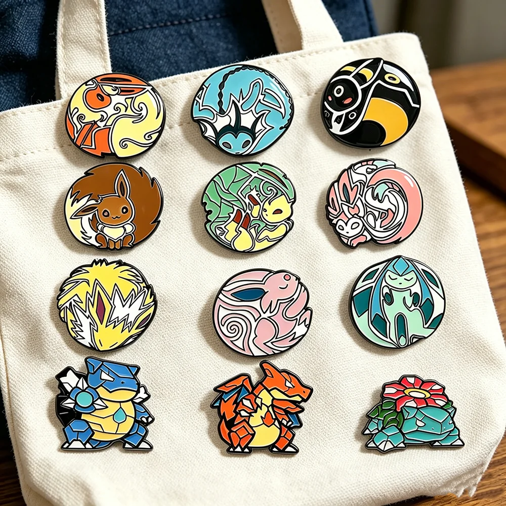 3/9-teiliges Eevee Evolutions und Kanto Starters Emaille-Pin-Set, japanische Anime-Taschenmonster-Sammler-Anstecknadeln für Fans