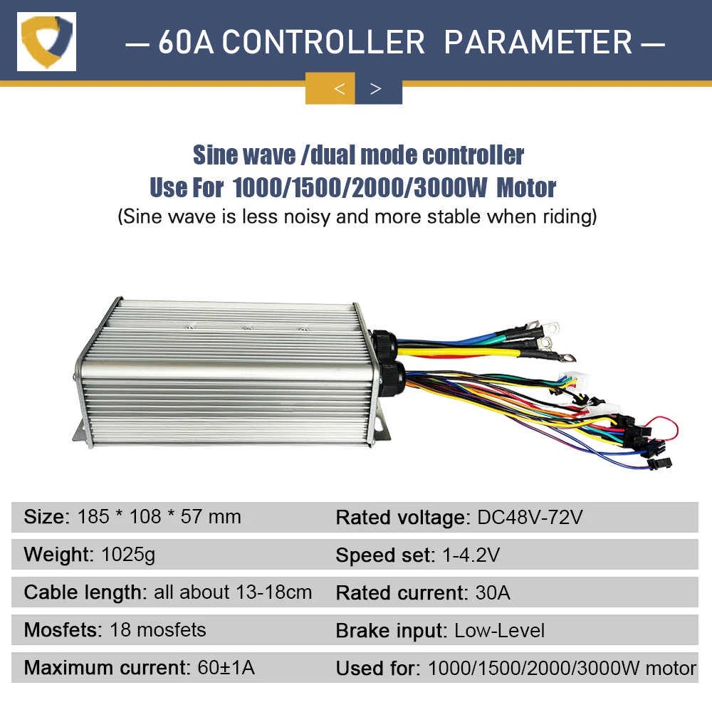 Electric Bike Sinawave Controller JN 60A Dual Mode Controller With LCD Display For 1000W1500W2000W3000W Brushless Hub Motor