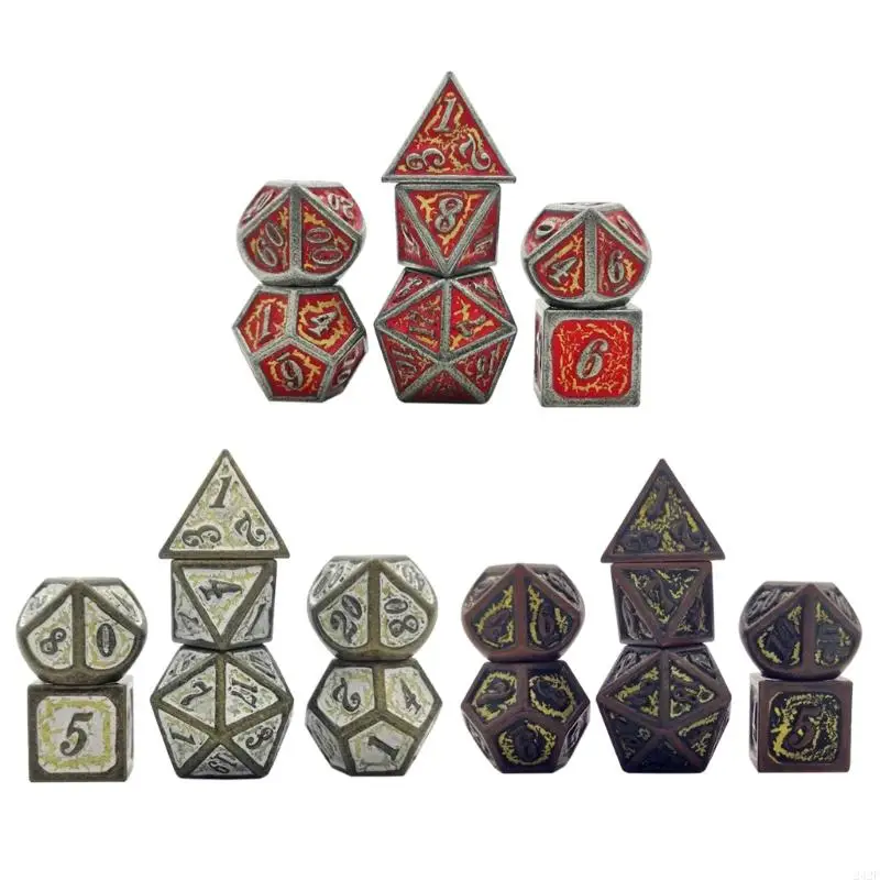 

242F 7pcs Deluxe Metal Polyhedral Board Game Set for Friends Party RPG MTG D4 D6 D8 D10 D12 D20