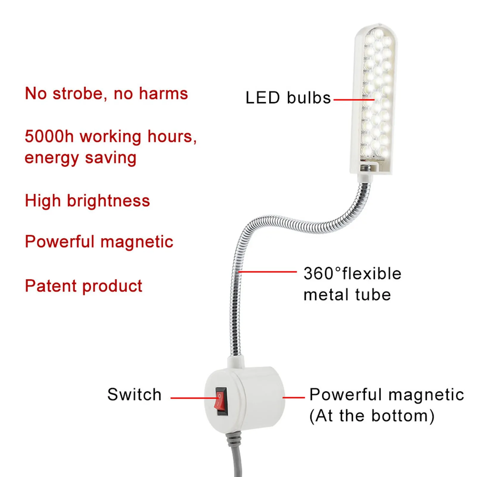 ZK50 30LEDs Sewing Machine Light Working Gooseneck Lamp with Magnetic Base