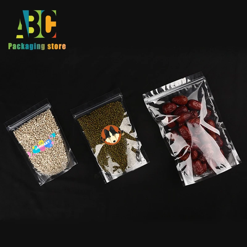 Transparent Standing Zipper Bag with Customized Printed Logo, Food Storage,Nuts, Rice,Candy,Gift Packaging Pouch