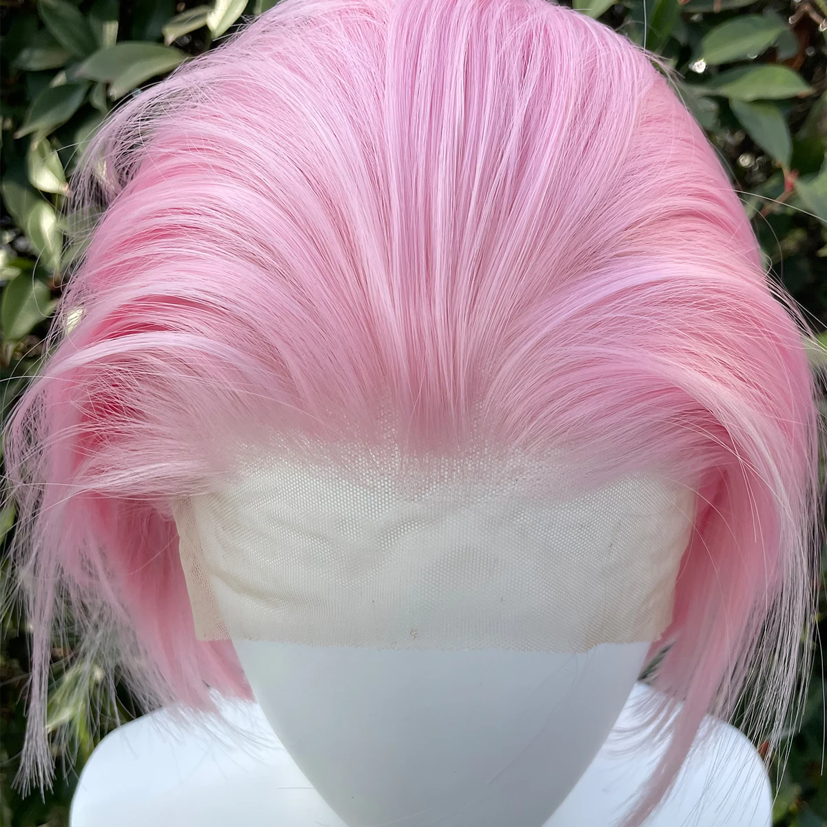 Perruque Lace Front Wig synthétique sans colle, cheveux courts, rose clair, 13x4, coupe Bob, cosplay, pour femmes et hommes, 150%