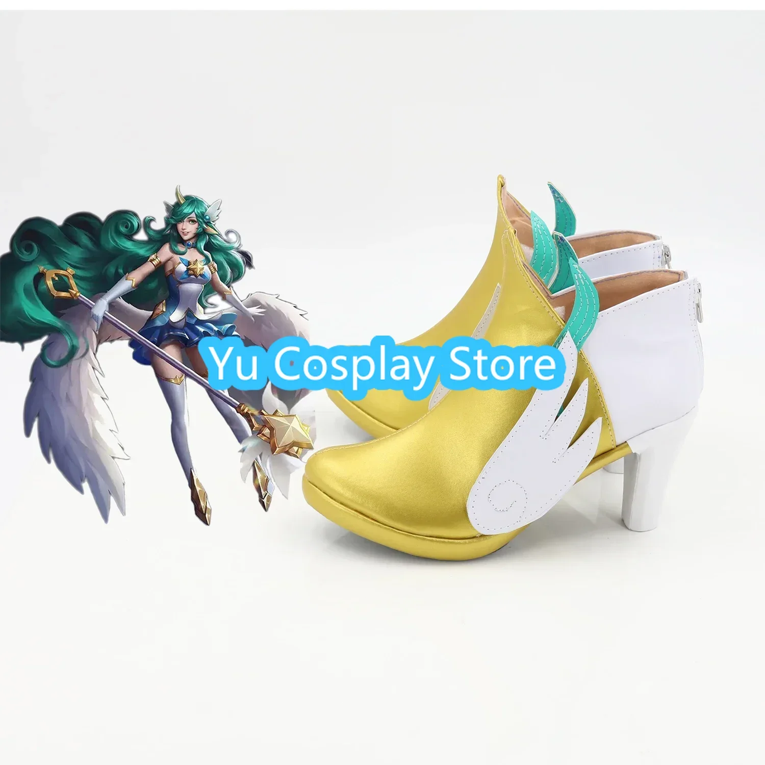 LOL Star Guardian Soraka Cosplay Tênis, Sapatos de couro PU, Botas de Carnaval de Halloween, Cosplay Prop, Custom Made