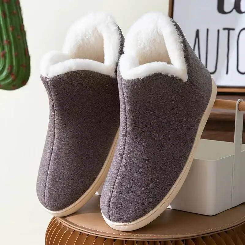 Unisex Faux Suede Winter Outside Indoor Slippers Men Women Warm Plush Waterproof Ankle Boots Man Furry Slides Women Slippers