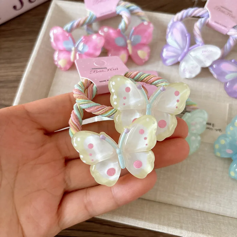 

2pcs/set Summer Candy Color Cartoon Hair Bands for Kids Butterfly Ponytail Holders Elastic Hair Ties Kawaii Hair Accessories