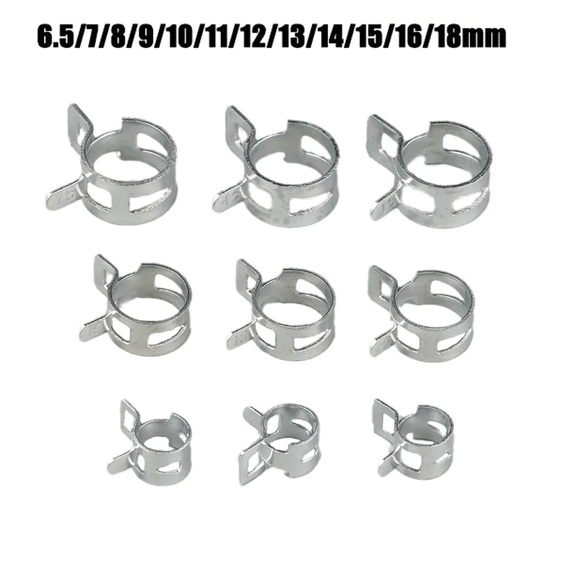 30Pcs Spring Clamp Hose Fuel Line Silicone Tube Clips Clamps Silver Manganese Steel Ring 6.5/7/8/9/10/11/12/13/14/15/16/18mm