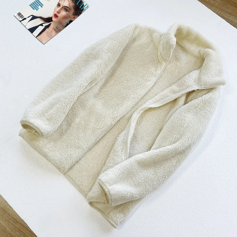 Große ziegelrote Fleece warme Jacke 2024 neuer Herbst/Winter Damen Stehkragen doppelseitiger Korallen vlies bequemer Mantel