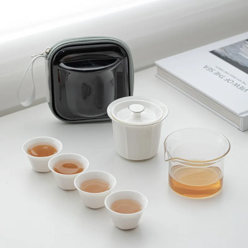 Portable Quick Cup One Pot Four Cups Simple Travel Tea Set Suit Outdoor Travel Tea 360 Degrees Water Ceramic Tea Set