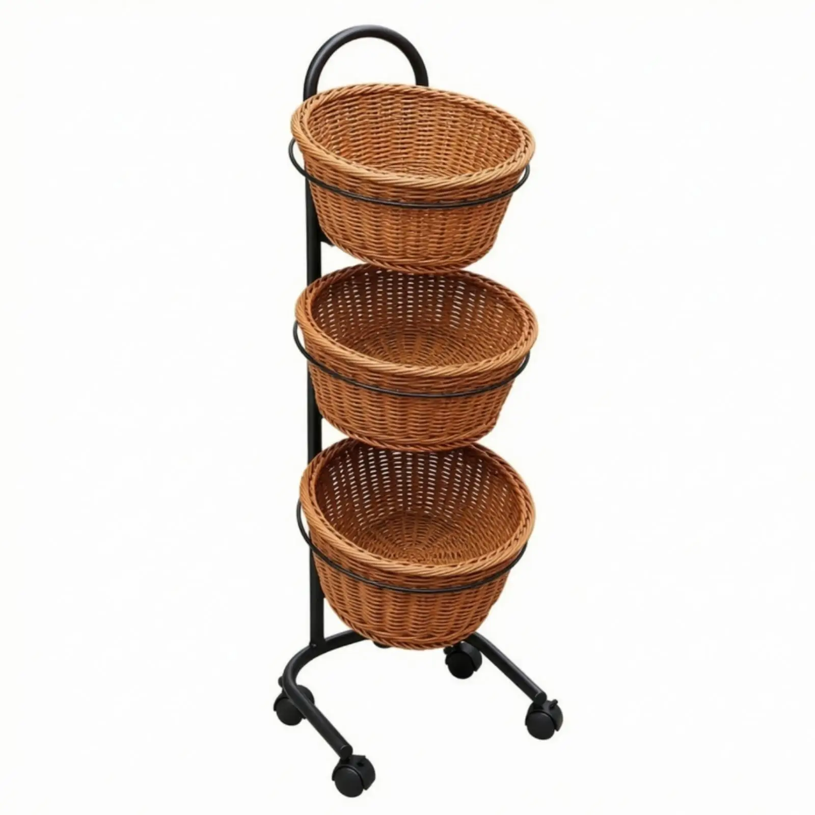 Woven Basket Produce Rack with Metal Frame Open-Top Freestanding Produce Storage Rack Portable for Kitchen Organization, Retail