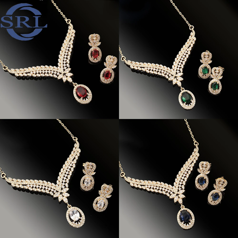 

A New Fashion 14K18K Electroplated Gold Bridal Evening Dress with Teardrop Gemstone Earrings and Necklace Set