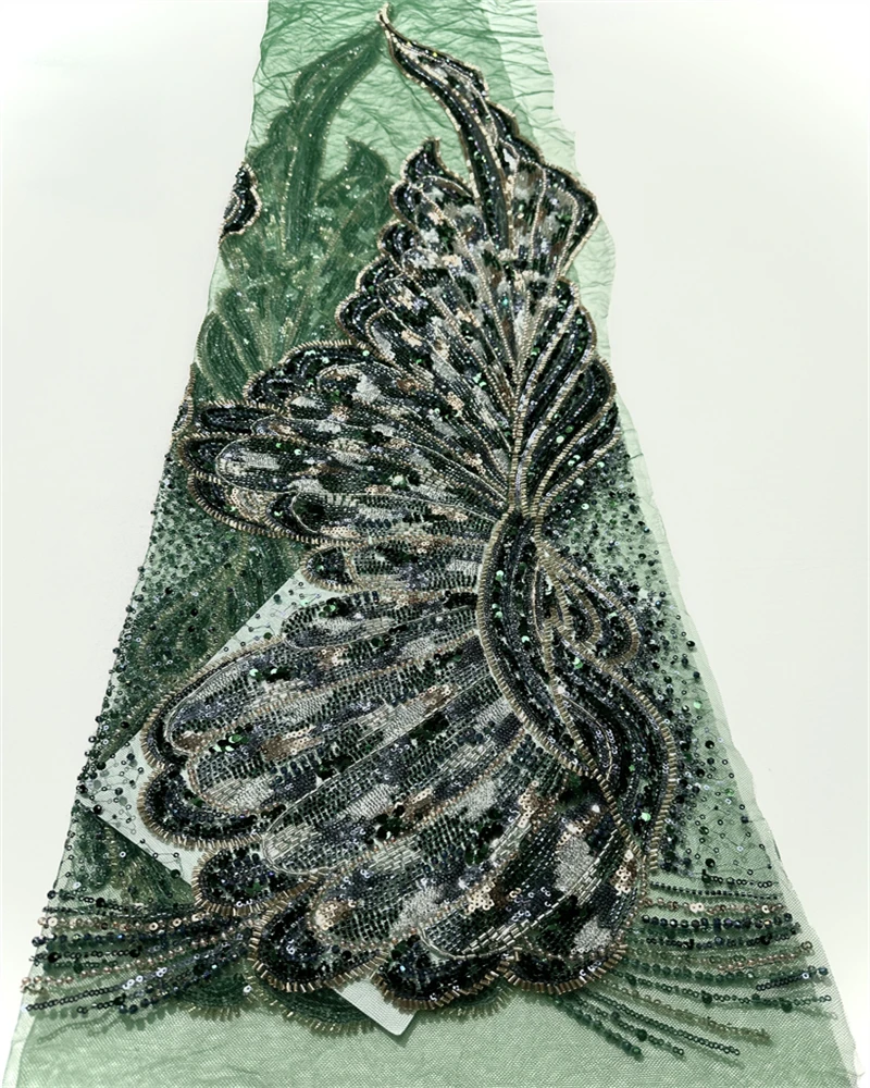 African Groom High-Quality 2025 French Tulle Lace Fabric with Sequins Embroidery Beads for Women's Party Dress