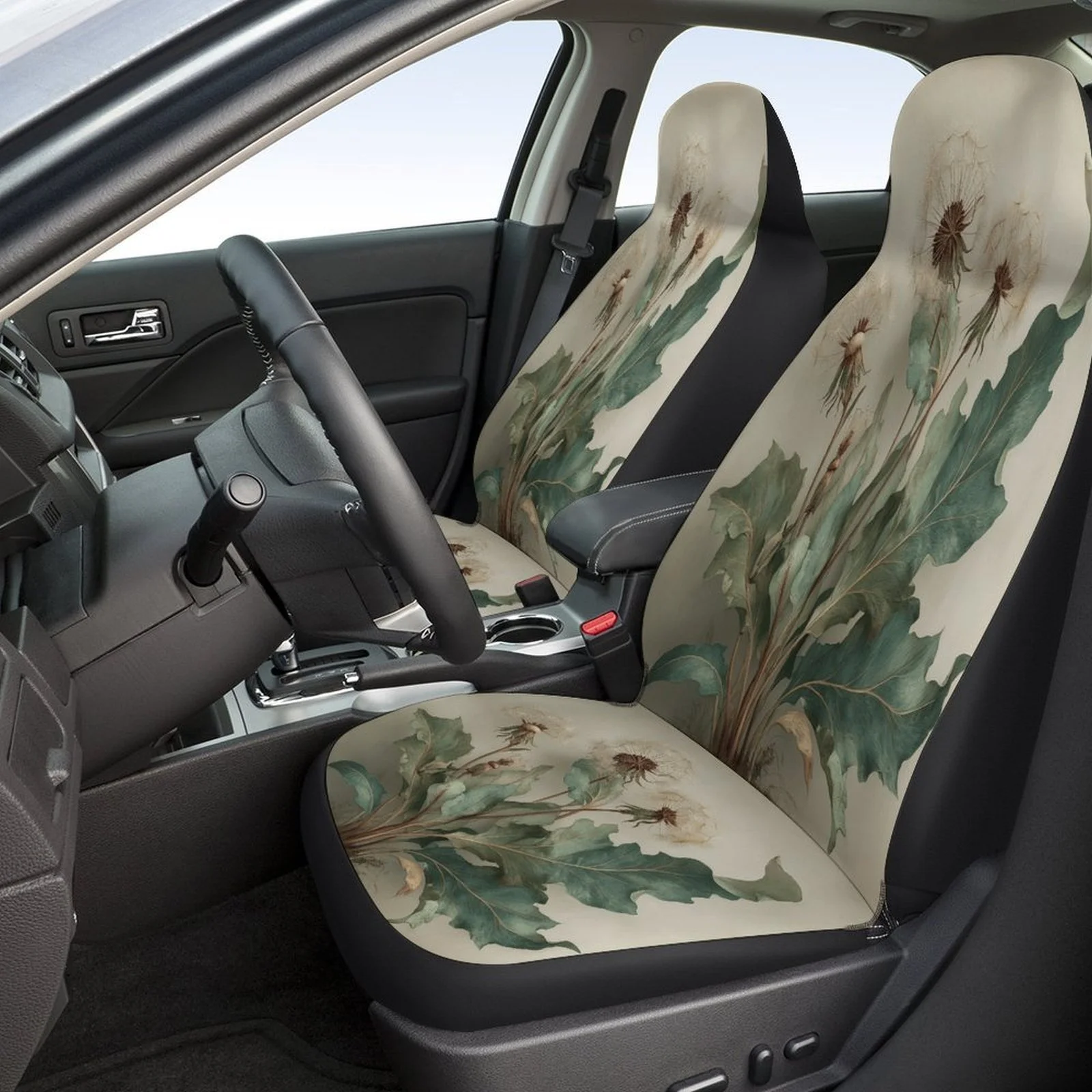 Set Of Car Seat Covers Featuring Dandelion Blooms, Stylish And Unique Protectors For Most Vehicles, Complete Set For Two Front S